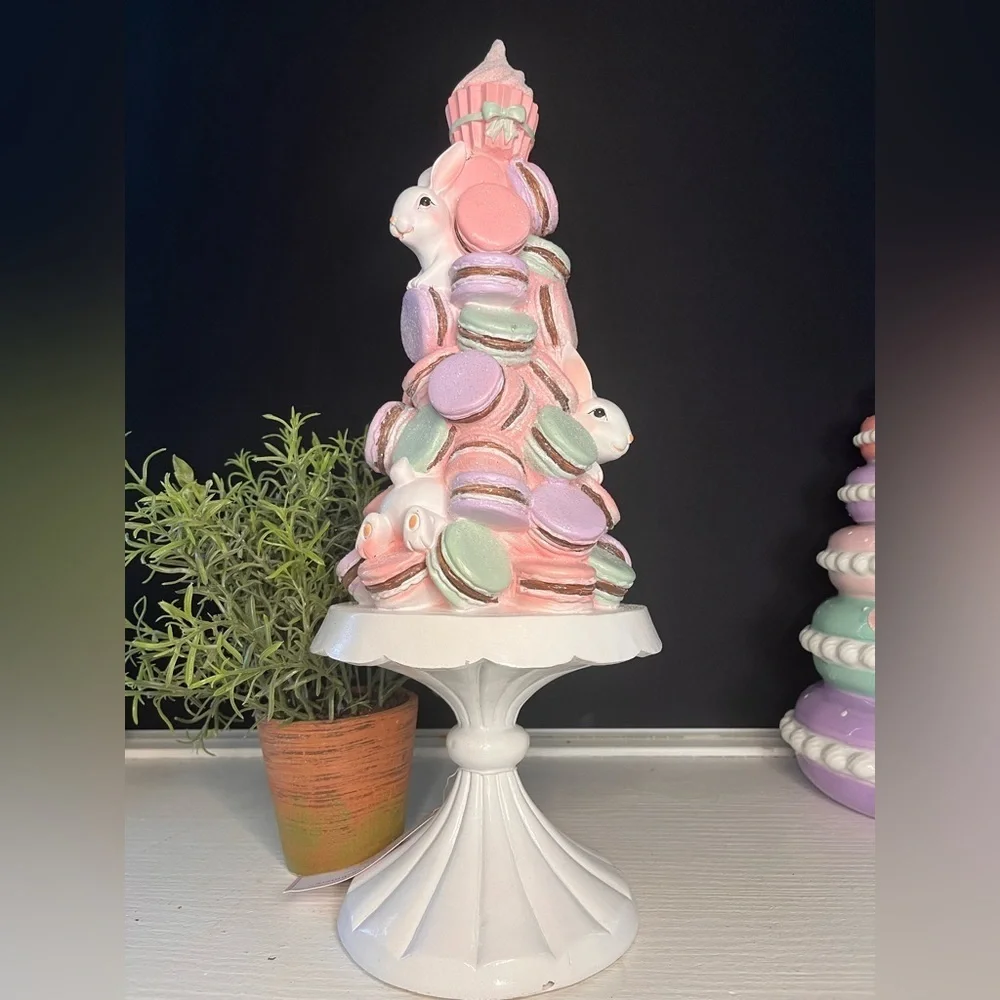 Cupcakes and Cashmere Macaron Easter Bunny Tree Pedestal Decor NWT